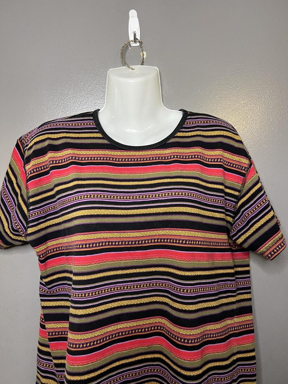 Vintage Pacer Shirt Womens Medium Multicolor Striped Crewneck Retro Tee 90s